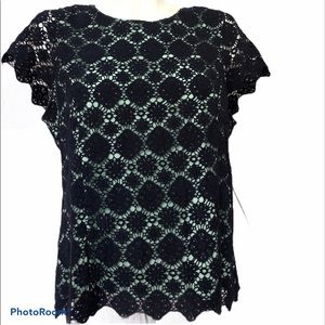 Vince Camuto Navy blue and green lace top size L